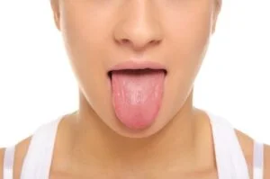 a close-up of a woman's tongue