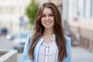 a woman smiling at camera