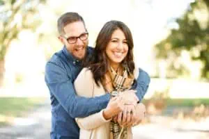 a man and woman hugging