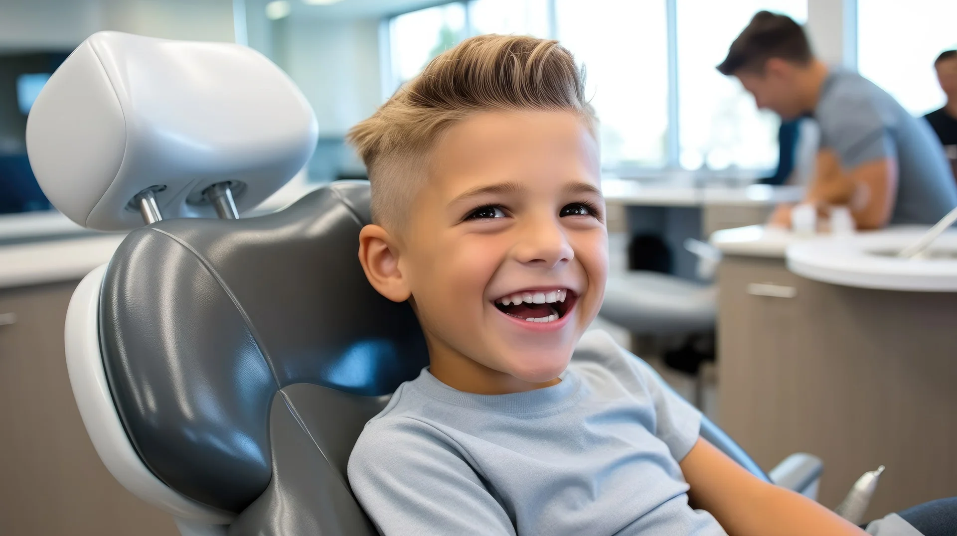 a boy sitting in a chair